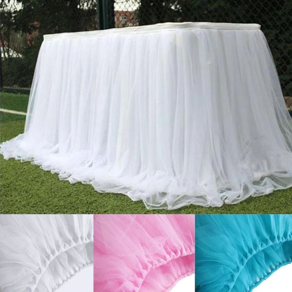 Jupe de table Jupe de table en tulle blanc pour mariage romantique Anniversaire Baby Shower Party Favors Rose Tutu Table Plinthe Maison Banquet Décoration 231216