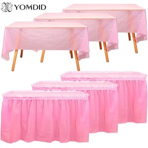 Table Skirt YOMDID Disposable Plastic Party 6 colors 75x430cm Cover for Happy Birthday Wedding Festival Decoration 230520