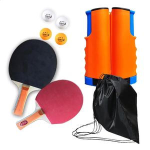 Ensemble de raquette de Tennis de Table Kit de palette de Ping-Pong télescopique Portable avec filet rétractable ensemble de jeux familiaux durables à 4 balles 240131