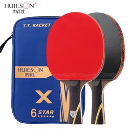 Raquetas de tenis de mesa 2 uds. Raquetas Huieson Six Star 5 capas de madera hoja de carbono doble grano en goma Ping Pong Bat Paddle Tenis 230801