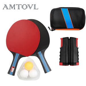 Tafeltennis Raquets AMTOVL Draagbare Set Uitschuifbare Rolly Net Ping Pong Peddels Ballen voor Indoor Outdoor Reizen Game SPORT 230719