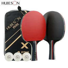 Tischtennisschläger Huieson 3-Sterne-Schläger-Set aus reinem Holz, Pong-Paddel mit Bällen, Tenis Raquete FL/CS Power