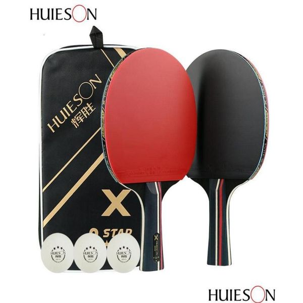 Raquettes de tennis de table Huieson 3 étoiles Bat Raquettes en bois pur Set Pong Paddle avec balles de cas Tenis Raquete Flcs Power1417068 Drop Deli Ott8K