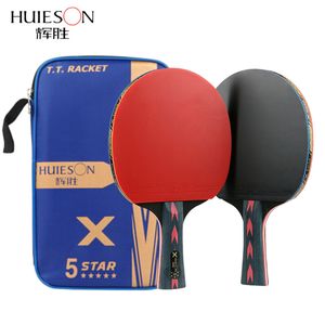 Tafeltennisrackets Huieson 5 6 Star Racket Sets Ping Pong Rackets Lange steel Korte Double Face Puistjes in rubbers met tas 230721