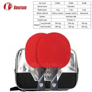 Raquetas de tenis de mesa KOKUTAKU ITTF Professional 456 Star Ping Pong Raqueta Carbon Table Tennis Raqueta Bat Paddle Set Espinillas en caucho con bolsa 230612