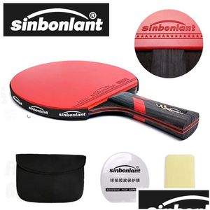 Tafeltennisraquets Professioneel racket Kort lang handvat Koolstofblad Rubber met dubbel gezicht Puistjes In Pong Rackets Drop Delivery Dhdfh