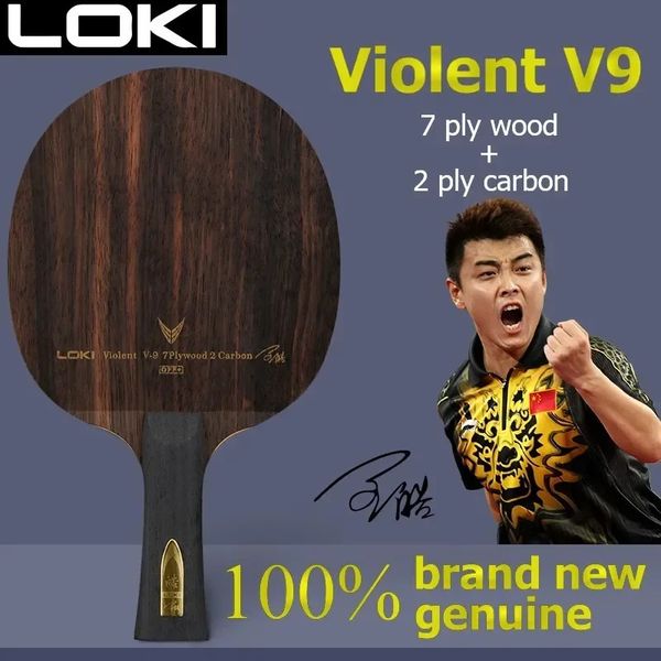 Caoutchoucs de tennis de table LOKI V9 Ping Pong Blade 9 Ply Wood Carbon Violent 9 OFF Raquette professionnelle avec haute vitesse Bon contrôle 231115
