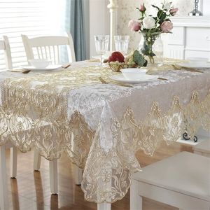 Nappe de couverture de salle à manger brodée de luxe, en velours doré, en dentelle de fleurs dorées, anti-poussière pour meuble TV, 220223