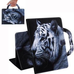 Tablet Case Voor Huawei MediaPad M5 Lite 10 Handvat Flip Cover Stand Lederen Portemonnee Gekleurde tekening Tijger Leeuw wolf Coque220P