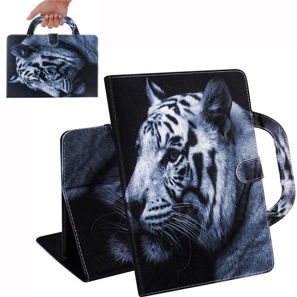 Funda de tableta para Huawei MediaPad M5 Lite 10 con asa, funda abatible con soporte, billetera de cuero, dibujo a color, tigre, león, lobo, Coque188l