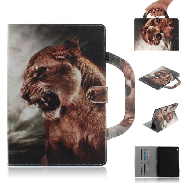 Funda de tableta para Huawei MediaPad T3 10 9 6 AGS-L09 AGS-L03, funda abatible con asa, billetera de cuero con dibujo a color, tigre Lion169g