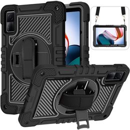 Tablet Case voor Redmi Pad 10,6 inch, 360 graden roterende standaardkoffer met schoudersiliconenkoffer, 3 in 1 tablet beschermdeksel