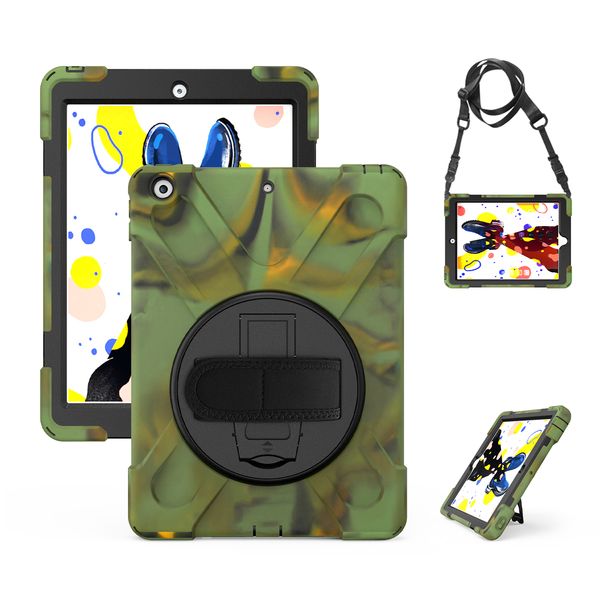 Estuches para tabletas para iPad 10.2 7th / 8th / 9th Generation con soporte giratorio y sin soporte para lápices Diseño Anti-drop a prueba de golpes ShoulderHand Strap Cover