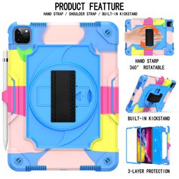 Étuis pour tablette pour iPad Air 4 Pro 11 pouces avec béquille rotative protection à 3 couches anti-chute poignée et bandoulière intégrées rotation et amovible