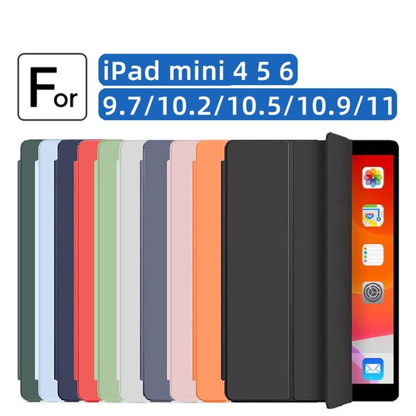 Cas de tablette pour iPad Mini 5 4 3 2 Pro 9,7 10,2 Air 5 9,7 5/67/8/9th Boîtier en silicone en cuir PU Couvercle arrière avec support Auto Sleep Smart Cover