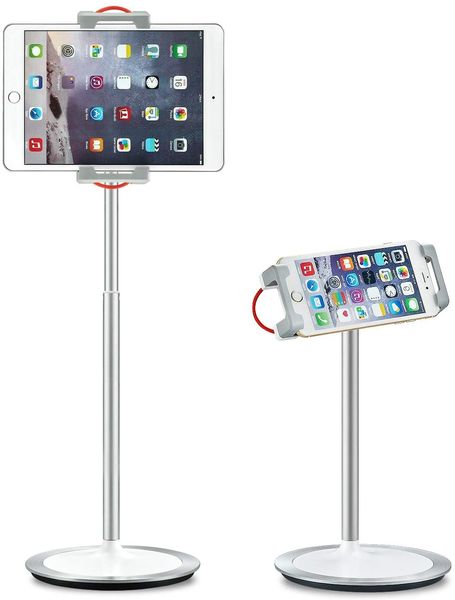 Soporte para teléfono celular para tableta, altura ajustable, rotación de 360 grados, base de montaje en cuna de aleación de aluminio para iPhone Samsung, iPad, Nintendo Switch, Kindle, lector de libros electrónicos