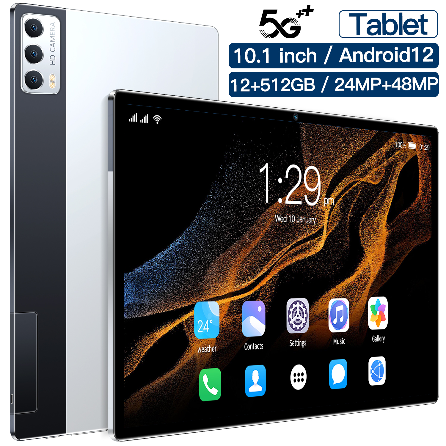 Tablet Computer Tienkim 10 tum SIM -kortplats f￶r Internet och ringer 3G 4G Android 12.0 Bluetooth WiFi