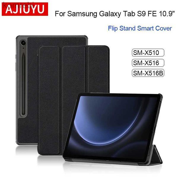 AJIUYU étui pour Samsung Galaxy Tab S9 FE 10.9 coque de protection en cuir à rabat magnétique pour SM-X510 X516 X516B support CoverL240217