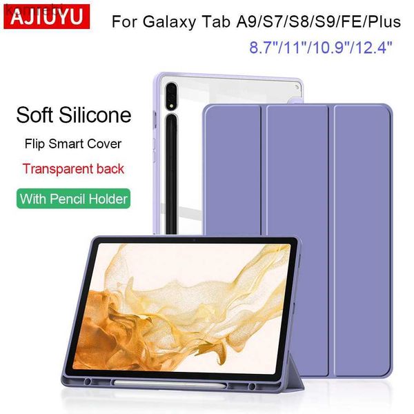 Étuis pour tablette PC Sacs Étui pour Samsung Galaxy Tab S9 S8 S7 Plus FE 12.4 11 Porte-crayon arrière transparent pour Tab A9 A8 S6 Lite Couverture acrylique dureL240217