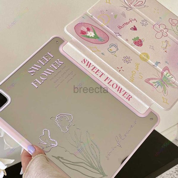 Tablet PC Cases Sacs Butfly Tulip Butterfly Case pour iPad Pro 12.9 11 iPad 10th 9th 8th 7th 10th 10th Air 5 4 10.9 5 / 6th 9.7 pouces Funda avec porte-crayon 240411