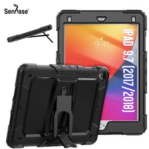 Tablet PC -cases Tassen voor iPad 9.7 2018 2017 Air 2 Pro 9.7 2016 A1566 A1822 A1893 CASE Kids Safe Silicon PC Hybride Shockproof Stand Tablet Cover 240411