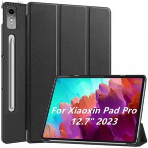 Étuis pour tablette Sacs pour Lenovo Xiaoxin Pad Pro 12,7 pouces 2023 TB-370FU support triple pliable étui pour tablette intelligente pour Lenovo Tab P12 étui 12 7 couverture fundaL240217