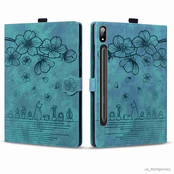 Cajas de tableta Bolsas Fondo para S9 Plus Case de tableta Cute Cubierta de soporte de billetera de patrón de gato de flores lindas para Galaxy Tab S9 Plus Case Case