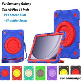Tablet PC Cases Sacs Poignée Grip Armor Case pour Galaxy Tab A9 Plus 11 pouces A9Add 360 Support rotatif ER 3-en-1 Hybride Protection Rouge SH OTBVJ