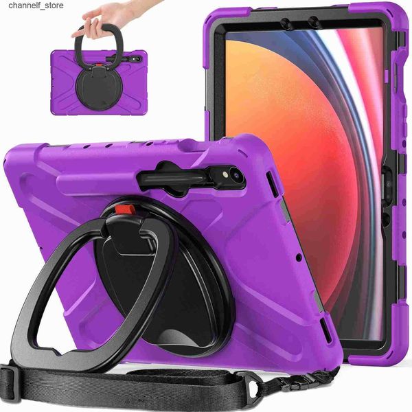 Étuis pour tablette PC Sacs Étui pour tablette en silicone robuste pour Samsung Galaxy Tab S9 S8 S7 X710 X716b X718u T870 X700 Support de poche Bandoulière CoverY240321Y240321