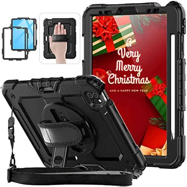 Cajas de tableta Bolsas de la caja de choque a prueba de choque para iPad Pro 11 12.9 M2 2022 2021 2020 Cubierta iPad 12.9 Pro 3 4 5 6+Protector de pantalla de mascotas+correa del hombro 240411