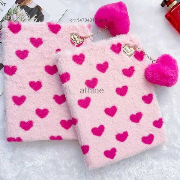 Étuis pour tablette PC Sacs Motif d'amour Peluche en coton pelucheux Fourrure rose Étui de protection pour iPad Mini Air5 4 3 2 1 Tablette 10,9 pouces Pro11 Soft Shell YQ240118