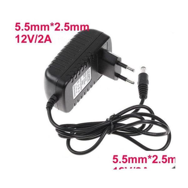 Cargadores de Tablet PC Ac 100V-240V a CC 12V 2A 5,5 mm x 2,5 mm Convertidor de enchufe Cargador de pared Adaptador de fuente de alimentación UE EE. UU. Reino Unido Au Entrega directa Dhxuz