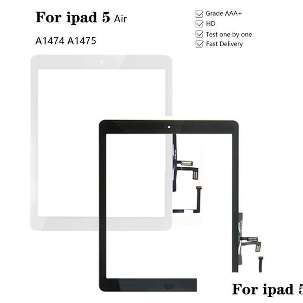 Pantallas de Tablet PC Nuevo para iPad Air 1 5 Digitalizador de pantalla táctil y botón de inicio Reemplazo del panel de pantalla de vidrio frontal A1474 A1475 A1476 Drop Otvdo