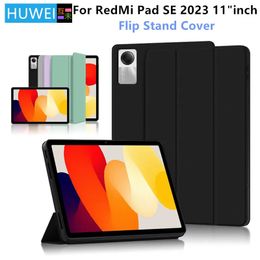 Tablet PC Stands HUWEI Voor Redmi Pad SE Case 11 inch TriFolding Flip Stand Cover Rood Mi Auto Sleep 231202