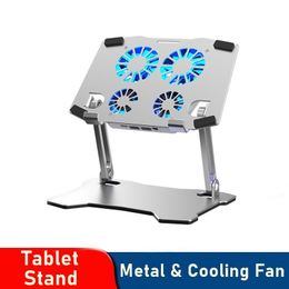 Tablet PC Stands Support de tablette de refroidissement universel Support d'ordinateur en aluminium réglable 4 Support d'ordinateur portable de ventilateur de refroidissement pour iPad Pro 12.9 10.2 230826