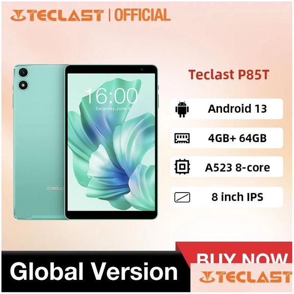 Tablette PC Teclast P85T Android 13 8 pouces IPS 4 Go de RAM 64 Go de Rom A523 8 cœurs Wi-Fi 6 Type-C Corps en métal 335G Lumière 5000 mAh Livraison directe C Dh9Ik