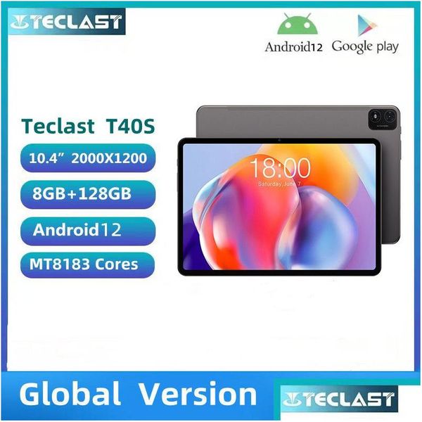 Tablet PC Teclast T40S 2023 2K 10.4 pulgadas 2000X1200 Ips 8Gb Ram 128Gb Rom Mt8183 8 núcleos Android 12 Tipo-C Computadoras de entrega directa Net Dhge5