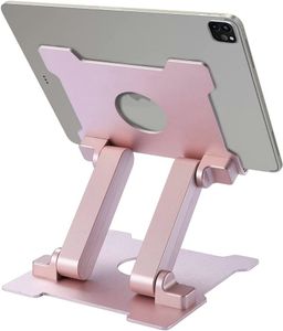 Soporte para tableta, soporte de escritorio sólido de aluminio ajustable a nivel de los ojos, compatible con Samsung, Kindle Fire, etc. Tabletas de hasta 13,5 pulgadas, color rosa