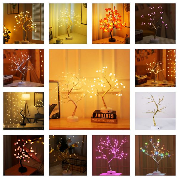 Tabletop Bonsai Tree Light lampe de table LED Guirlandes lumineuses, lampe d'arbre à fleurs, USB ou alimenté par batterie, pour la chambre à coucher, le bureau, la fête de Noël, la décoration intérieure, le cadeau