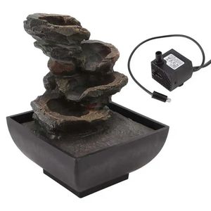 Fuente de agua de mesa de resina duradera, luz LED de 4 niveles, escritorio de sonido en cascada con bomba, adorno de escritorio de oficina, decoración del hogar 240124