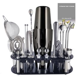 Botelleros de mesa 122 Uds Boston coctelera Bar herramientas mezclador conjunto barman Tool Kit vertedor Jigger Muddler con soporte 230621