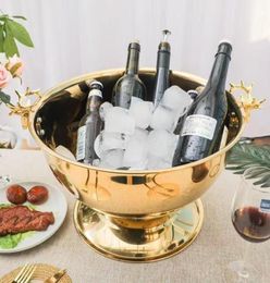 Racks à vin de table 135l de cerf têtes d'oreille Champagne Bowl 304 en acier inoxydable or argent gros gaquet bol grand bassin de seau 221122806018