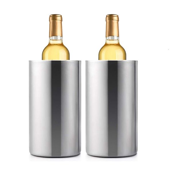 Lot de 2 casiers à vin de table en acier inoxydable à double paroi seau à vin pour garder au froid pendant des heures Refroidisseur de bouteille de vin avec pince 221121