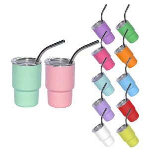 3oz Sublimation Shot Glass Cup 90ML Gobelet à vin Double paroi en acier inoxydable Shot Glass Non Vacuum avec couvercle et paille pour le bricolage