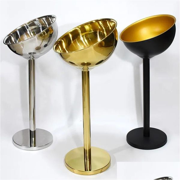 Estantes de vino de mesa 304 de acero inoxidable Cuenca de champán Piso de pie Soporte de enfriamiento Cubo de hielo Golden Sier Cerveza Entrega de gota Inicio Dhpfk