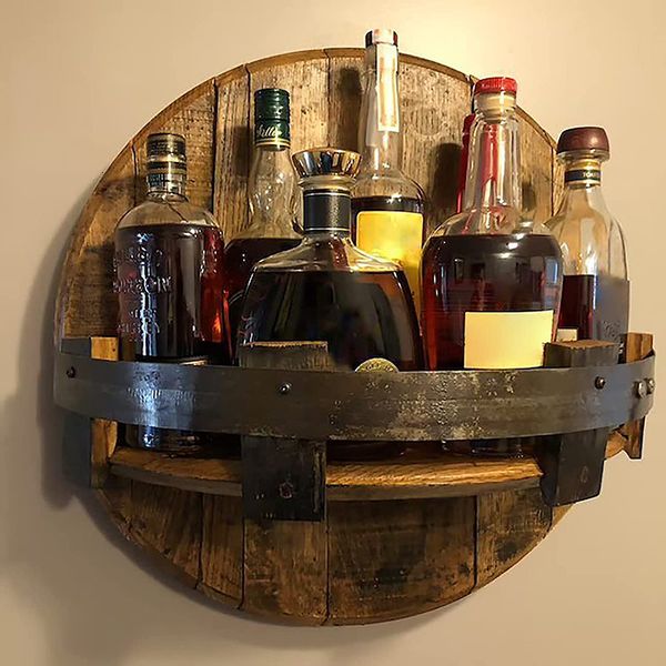 Estante de vino de mesa, soporte de botella de madera Vintage, estante redondo, decoración de exhibición de pared, estante de whisky, estante flotante 230131