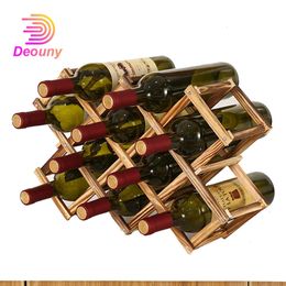 Estantes de vino de mesa DEOUNY Hogar de madera maciza Soporte de botella plegable creativo Simple resistente 3/6/10 Botella Accesorios de barra de licor Herramienta 221118