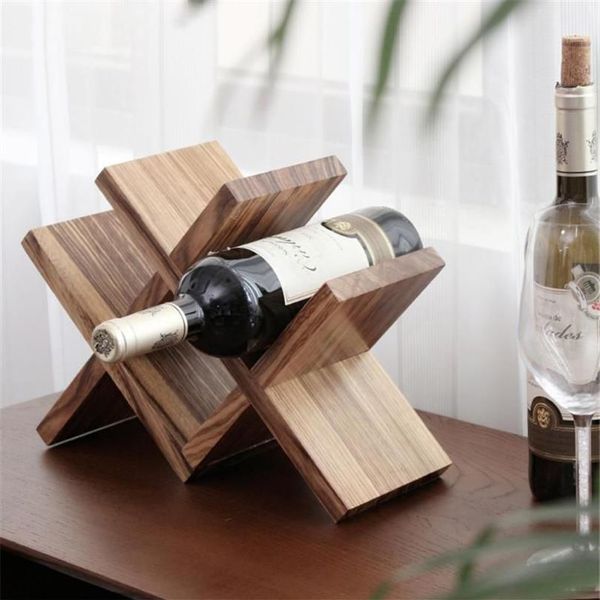 Estantes de vino de mesa, soporte de almacenamiento de madera de celosía nórdica, estante decorativo para botellas de madera, accesorios de barra, adorno artesanal Furn311H