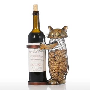 Estantes de vino de mesa Tooarts Soporte para gatos Contenedor de corcho Decoración para el hogar Artesanía de hierro Regalo Artesanía Adorno de animales Decoración de la cocina 231023