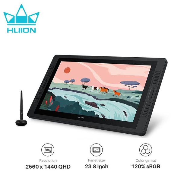 Tablettes Huion Graphics Tablet Affichage de 23,8 pouces Monitor de dessin Kamvas Pro 24 Antiglare QHD Screen Pen Affichage 120% S RVB Dual Touch Bar